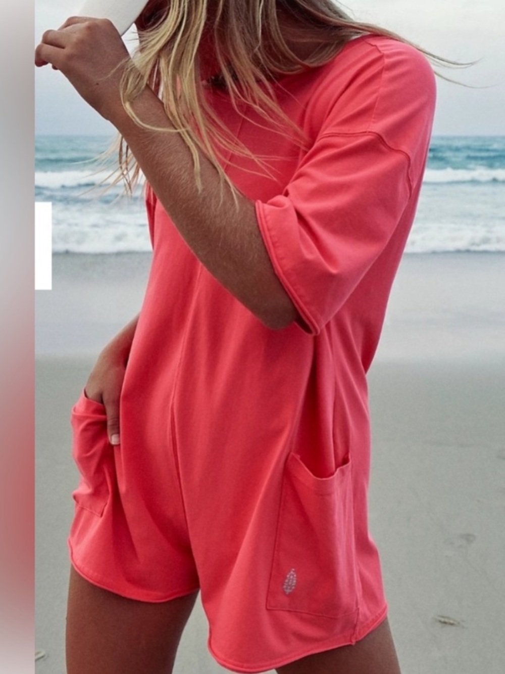 Free People Movement NWT Hot Shot T-Shirt Romper in Electric Sunset Pink Small - Picture 3 of 7